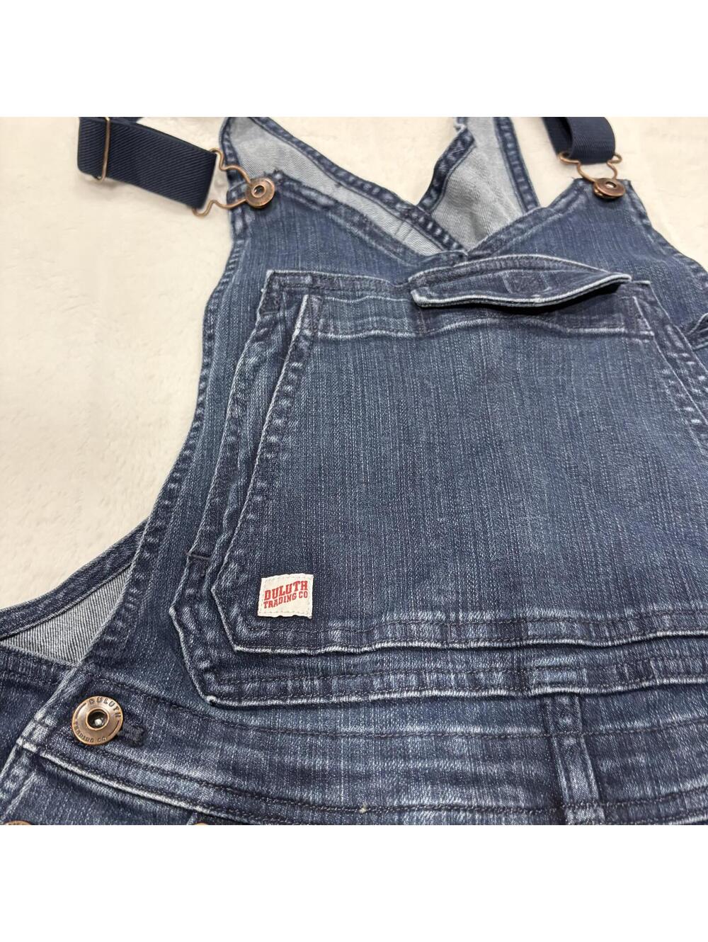 Duluth Trading Co Denim Bib Overalls Women 10 Regular Cotton Blend Blue Workwear - Picture 3 of 8
